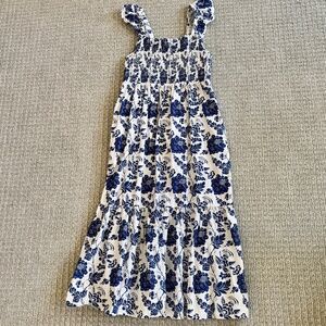THML blue & white toile print cotton midi-dress. M